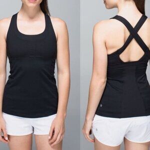 Lululemon Run Stuff Your Bra Tank Top Black Criss Cross back Size 2
